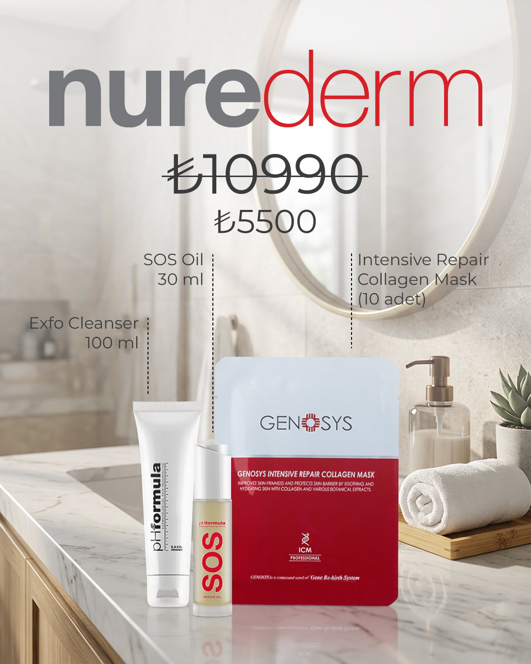 pHformula SOS Rescue Oil & Genosys Collagen Mask Bakım Seti