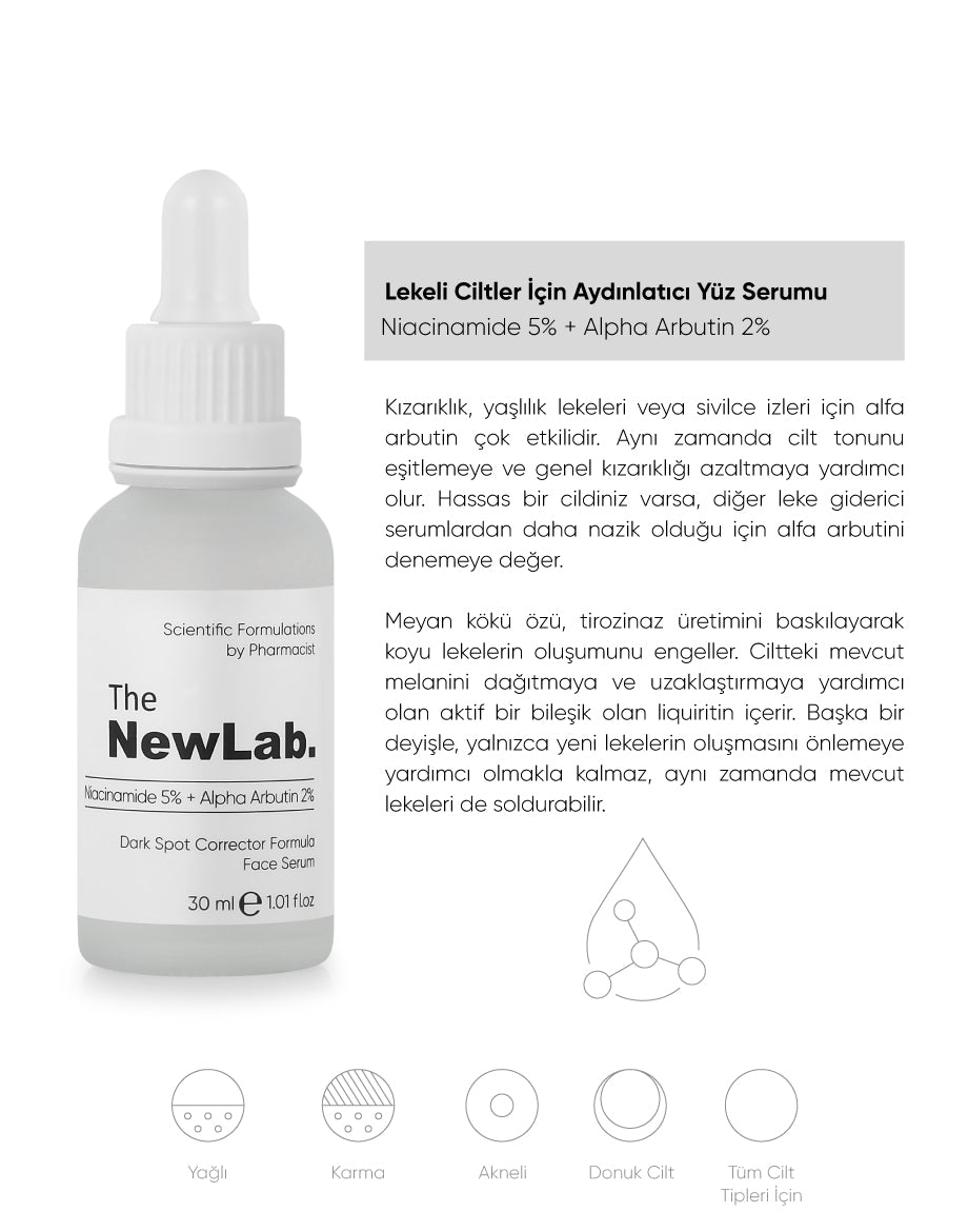 The NewLab Lekeli Ciltler İçin Aydınlatıcı Yüz Serumu Niacinamide 5% + Alpha Arbutin 2%