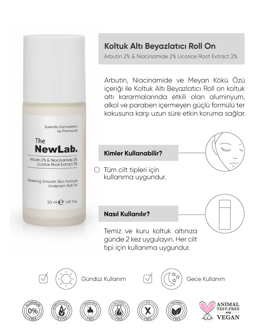 The NewLab Arbutin, Niacinamide ve Meyan Kökü Özü içerikli Koltuk Altı Beyazlatıcı Roll on