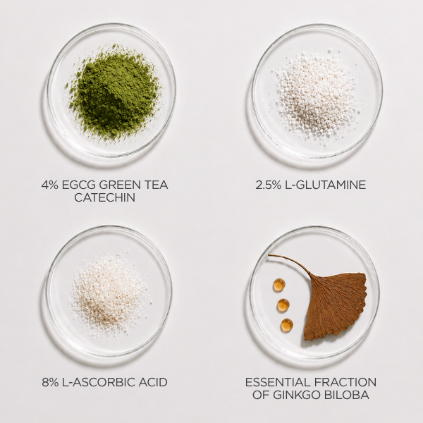 Alphascience Novacell [Cg] aktif bileşenler: %4 EGCG, %8 C vitamini, %2,5 alanil glutamin