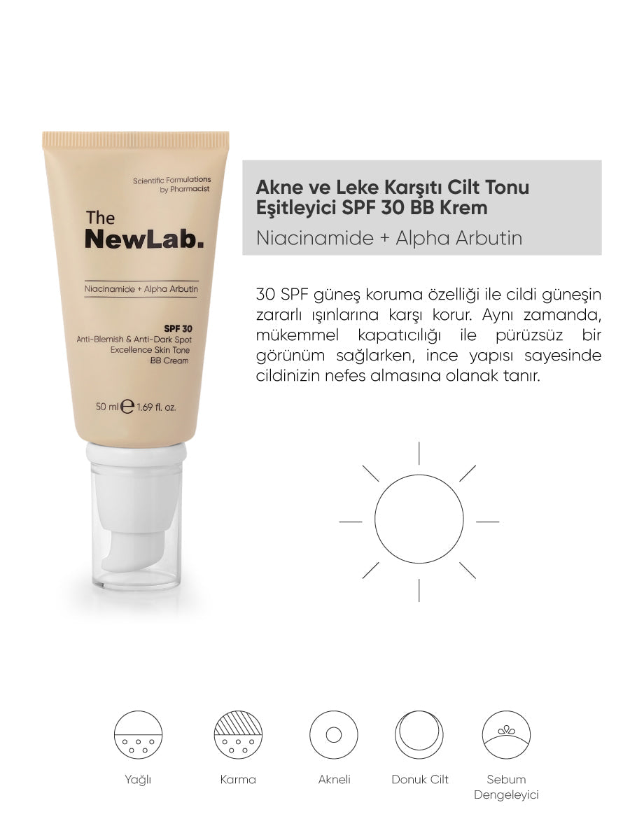 The NewLab Akne ve Leke Karşıtı Cilt Tonu Eşitleyici SPF 30 BB Krem